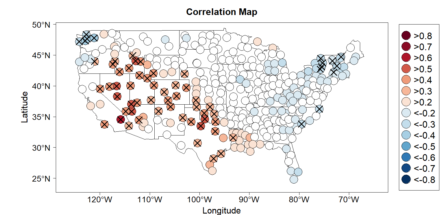 Correlation 
          between May West Pacific Index and May Precipitation Anomalies